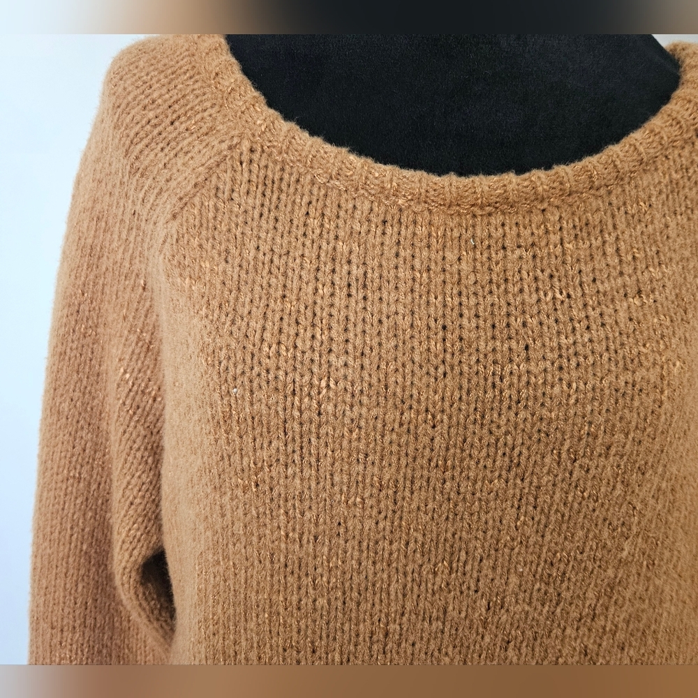 Off Shoulder Light Brown Oversized Pullover Loose Fit Sweater- Size M NWOT - Picture 5 of 6